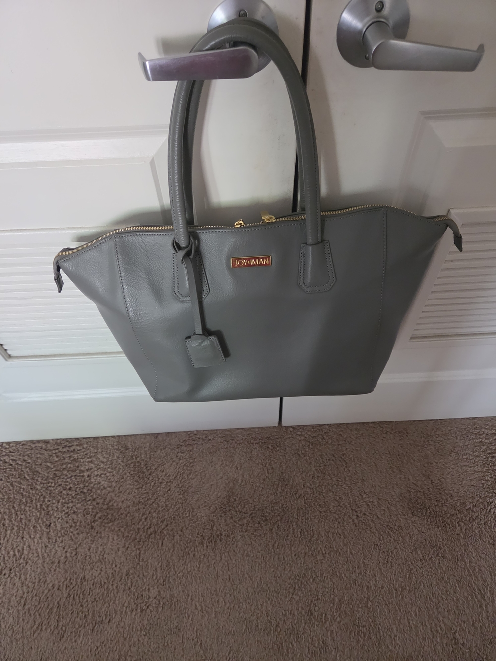 Joy Mangano and Iman Gray Tote Bag - Structured Leather Satchel